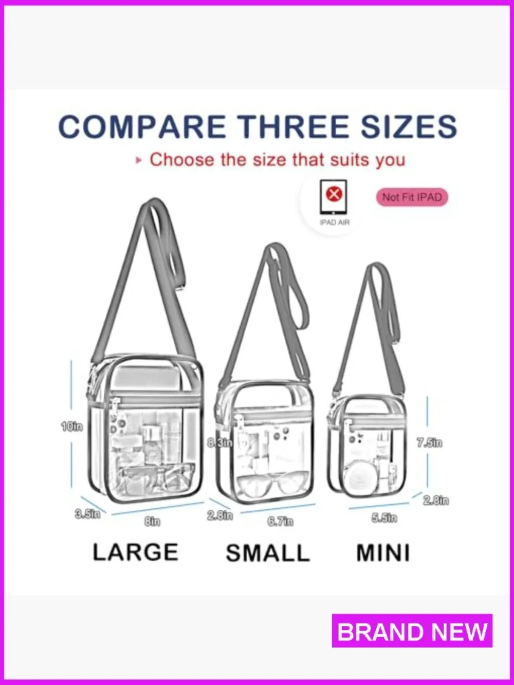 Clear Messenger Bag Stadium Approved Crossbody Purse PVC Waterproof Unisex